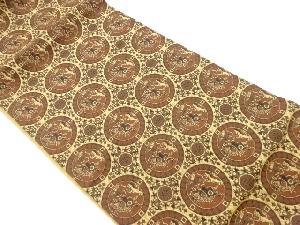 連珠狩猟文模様織出し全通袋帯